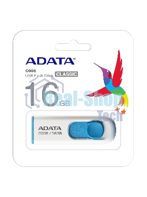 Флешка USB ADATA C008 (AC008-16G-RWE), 16Gb, USB 2.0, R/W 15/5, белый/синий