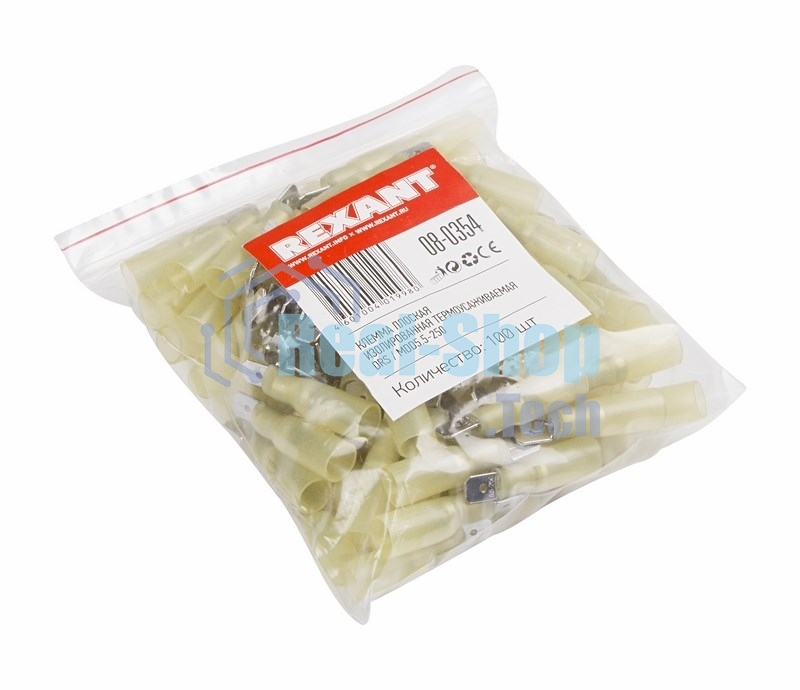 Клемма плоская Rexant изолированная термоусаживаемая штекер 6.35 мм 4-6 мм² (РПи-п-т 6.0-(6.3)) желтый