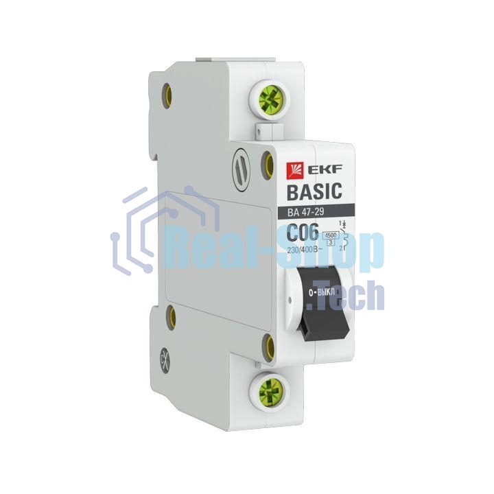 Выключатель автоматический модульный 1п C 6А 4.5кА ВА 47-29 Basic EKF mcb4729-1-06C