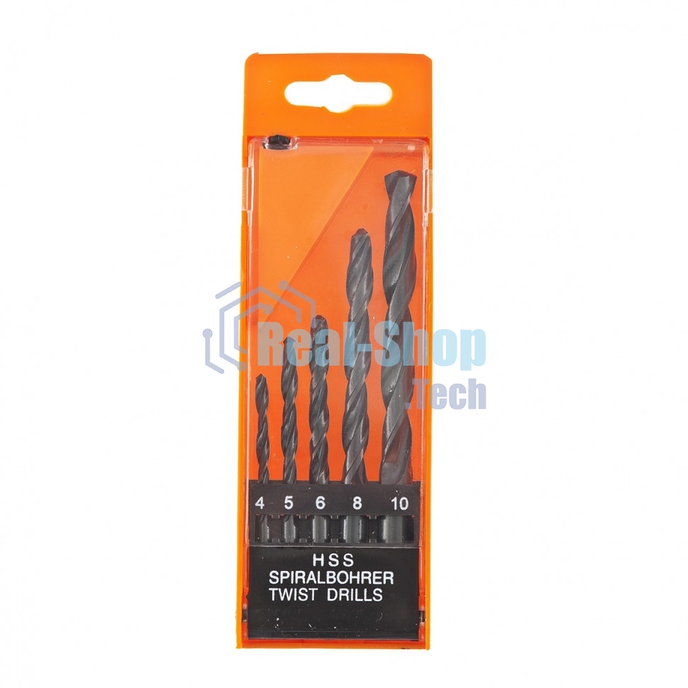 Набор сверл по металлу Sparta 4-5-6-8-10 мм, HSS, 5 шт., пласт. бокс, цилиндрический хвостовик