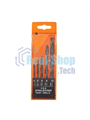Набор сверл по металлу Sparta 4-5-6-8-10 мм, HSS, 5 шт., пласт. бокс, цилиндрический хвостовик