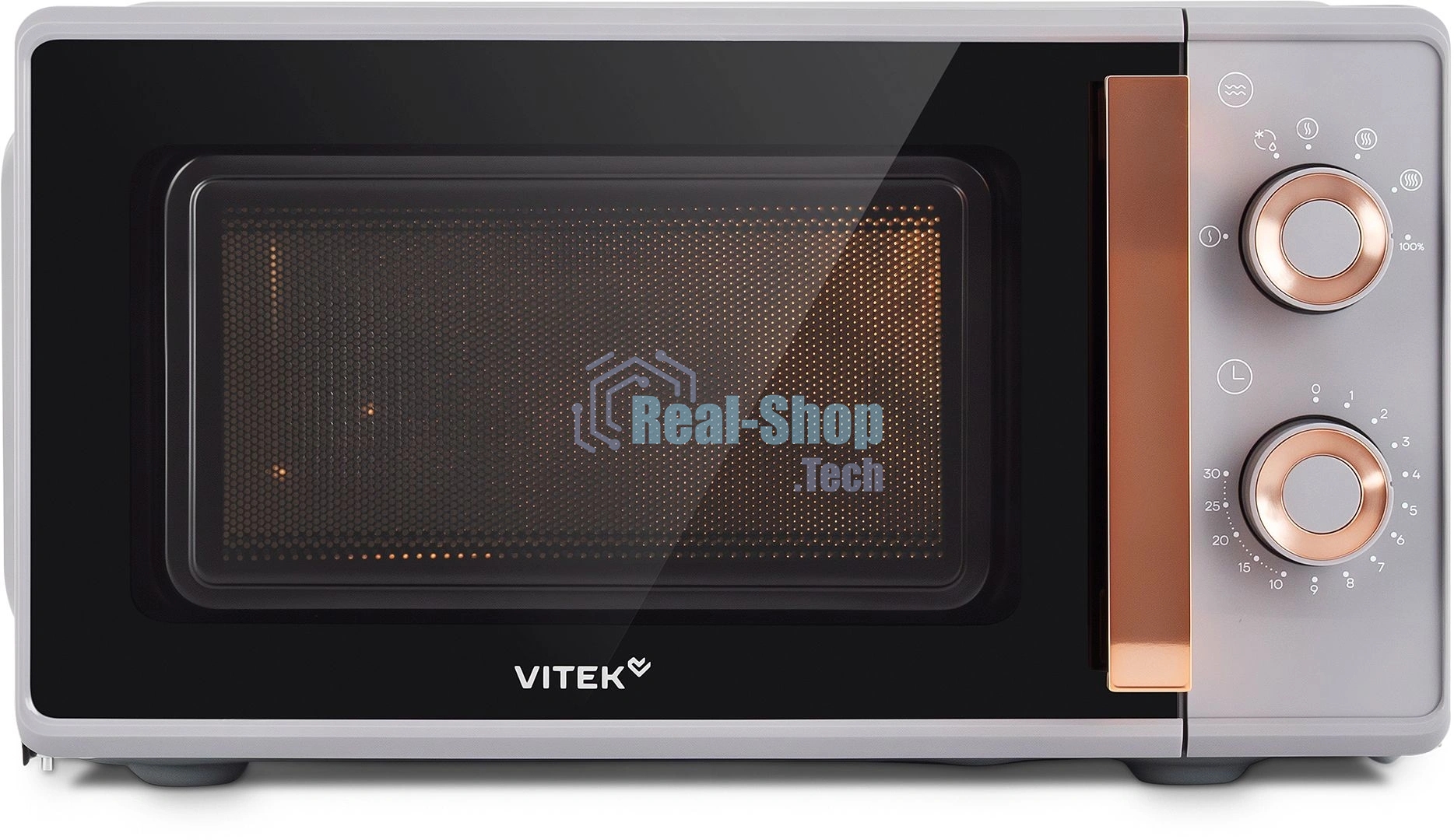 Микроволновая печь Vitek VT-MW1920 серый/золотистый, 20 л, 700 Вт, переключатели — поворотный механизм