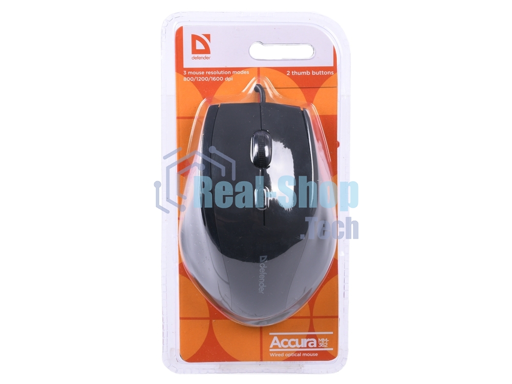 Мышь проводная Defender Accura MM-362 черный, 1600 dpi, USB, кнопки - 6