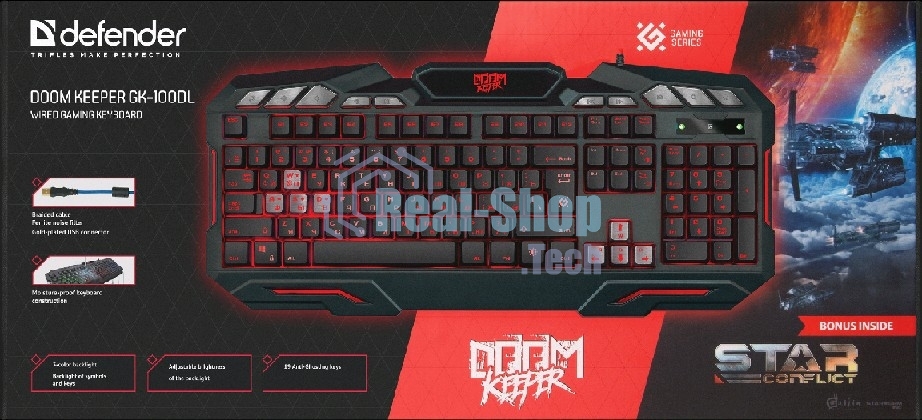 Клавиатура проводная Defender Doom Keeper GK-100DL RU, USB, черный
