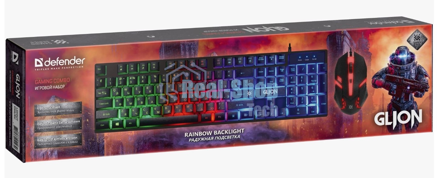 Комплект клавиатура+мышь Defender Glion C-123 проводной, USB, 1600 DPI, чёрный