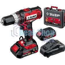 Дрель-шуруповерт аккумуляторная Зубр ДШЛ-185-22, Аккумуляторная, 18В, 2 АКБ, Кейс