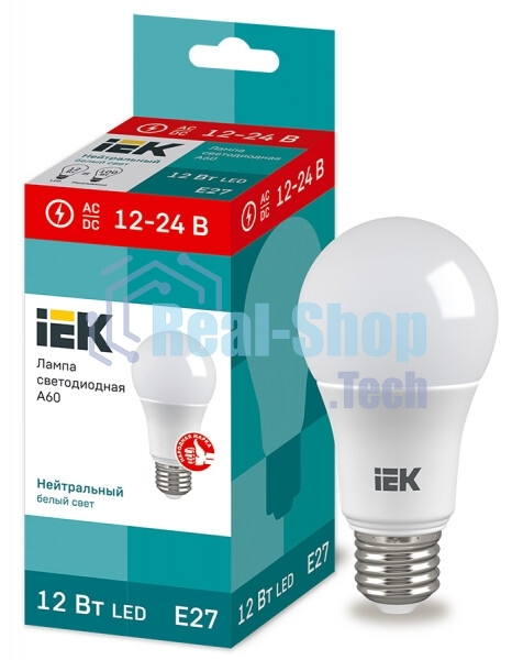 Лампа светодиодная IEK LLE-A60-12-12-24-40-E27 A60 шар 12Вт 12-24В 4000К E27 (низковольтная)