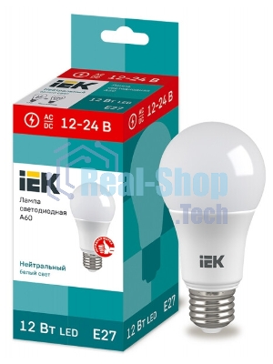 Лампа светодиодная IEK LLE-A60-12-12-24-40-E27 A60 шар 12Вт 12-24В 4000К E27 (низковольтная)