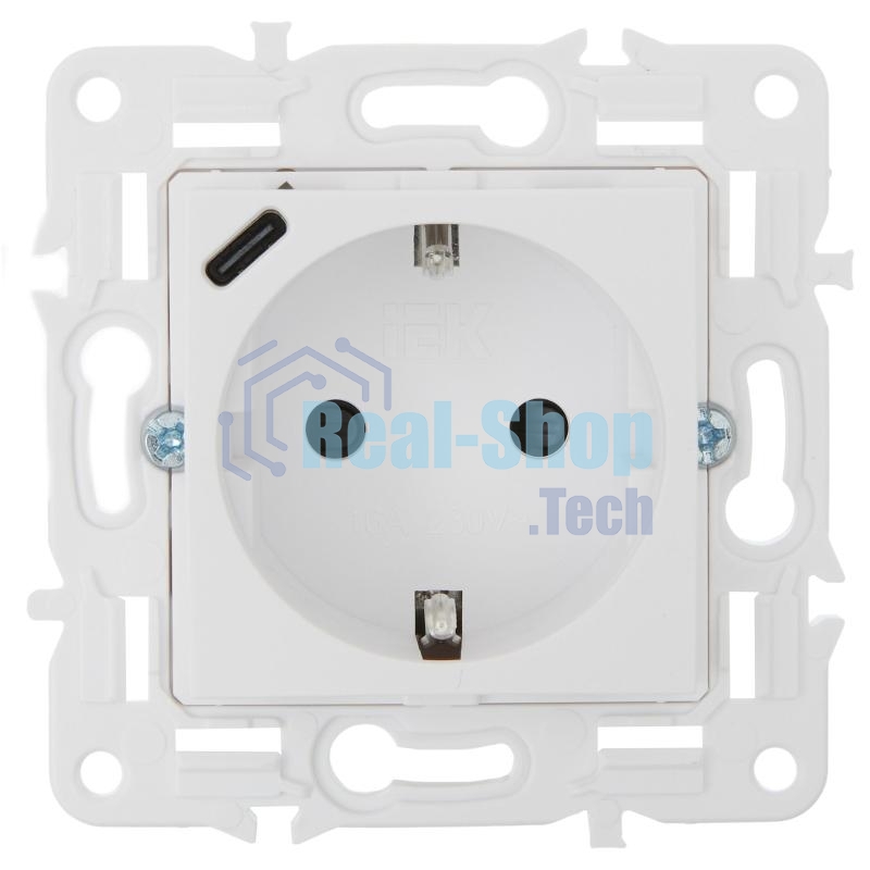 SKANDY Розетка с заземлением с защитными шторками 16А с USB C 18Вт SK-R17W арктический белый  | SK-R14-16-U14-018-K01 | IEK