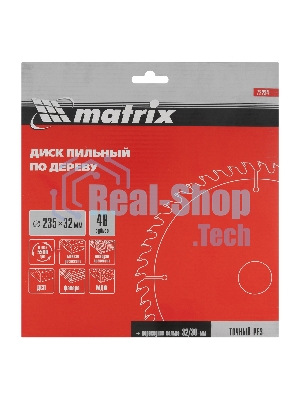 Пильный диск по дереву Matrix, ф235 х 32 мм, 48 зубьев + кольцо 32/30