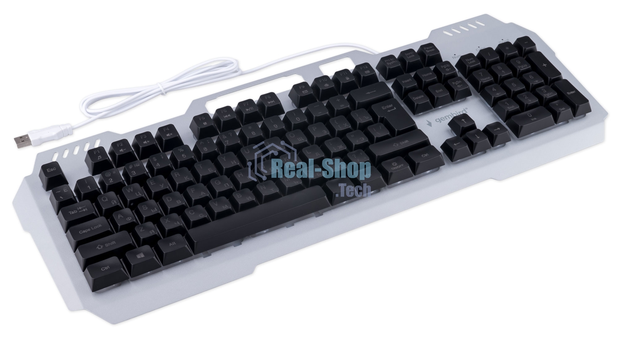 Клавиатура Gembird KB-G710M-S проводная, USB Type-A, чёрный/серебристый