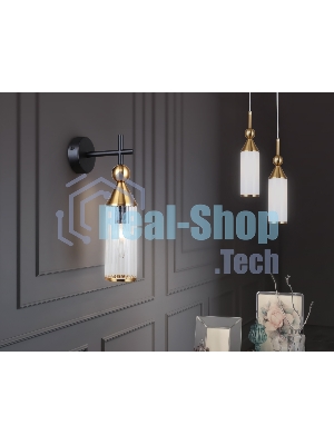 Настенный светильник Ambrella light LH55260 BK/BS/CL черный/латунь/прозрачный E14 max 40W 140*80*310