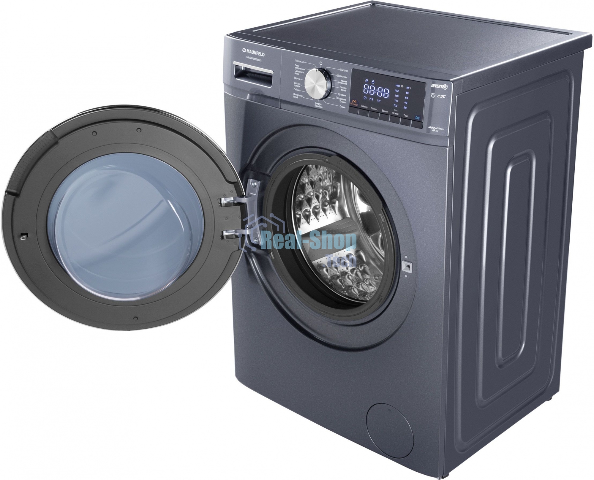 Стиральная машина Maunfeld MFWM1410SB02 темно-серебристый, загрузка фронтальная 10 кг, 1400 об/мин., класс: А+++