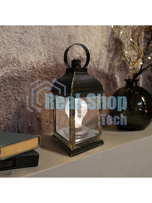 Декоративный фонарь Neon-night с лампочкой, бронзовый корпус, размер 10.5х10.5х22,5 см, цвет теплый белый