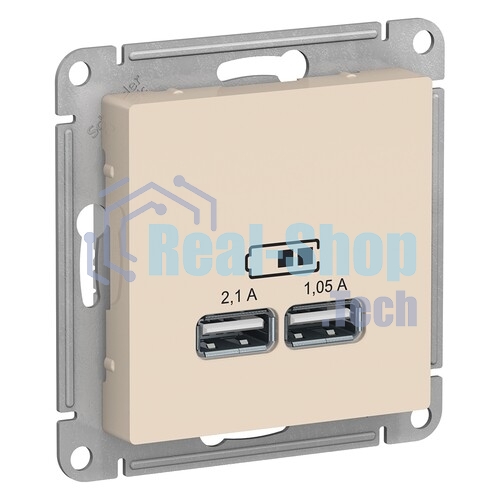 Розетка USB, 5В, 1 порт x 2,1 А, 2 порта х 1,05 А, механизм ATN000233 Schneider Electric Бежевый