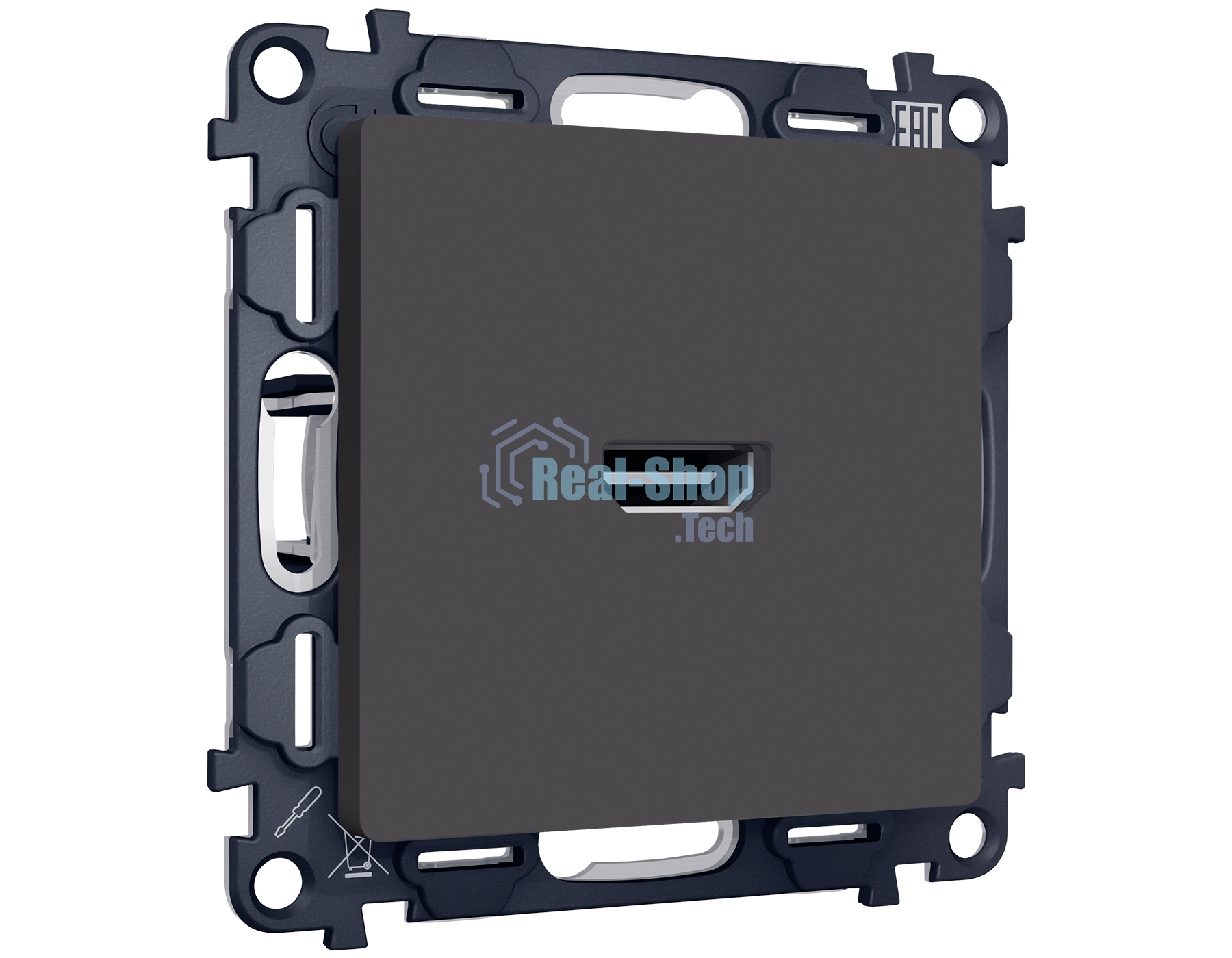 Комплект механизма розетки HDMI 2.0 ALFA Графит мягкое касание 40V/500mA 2.0GHz 5-18Gbit/s QUANT (AP9140, VM222) MA914010