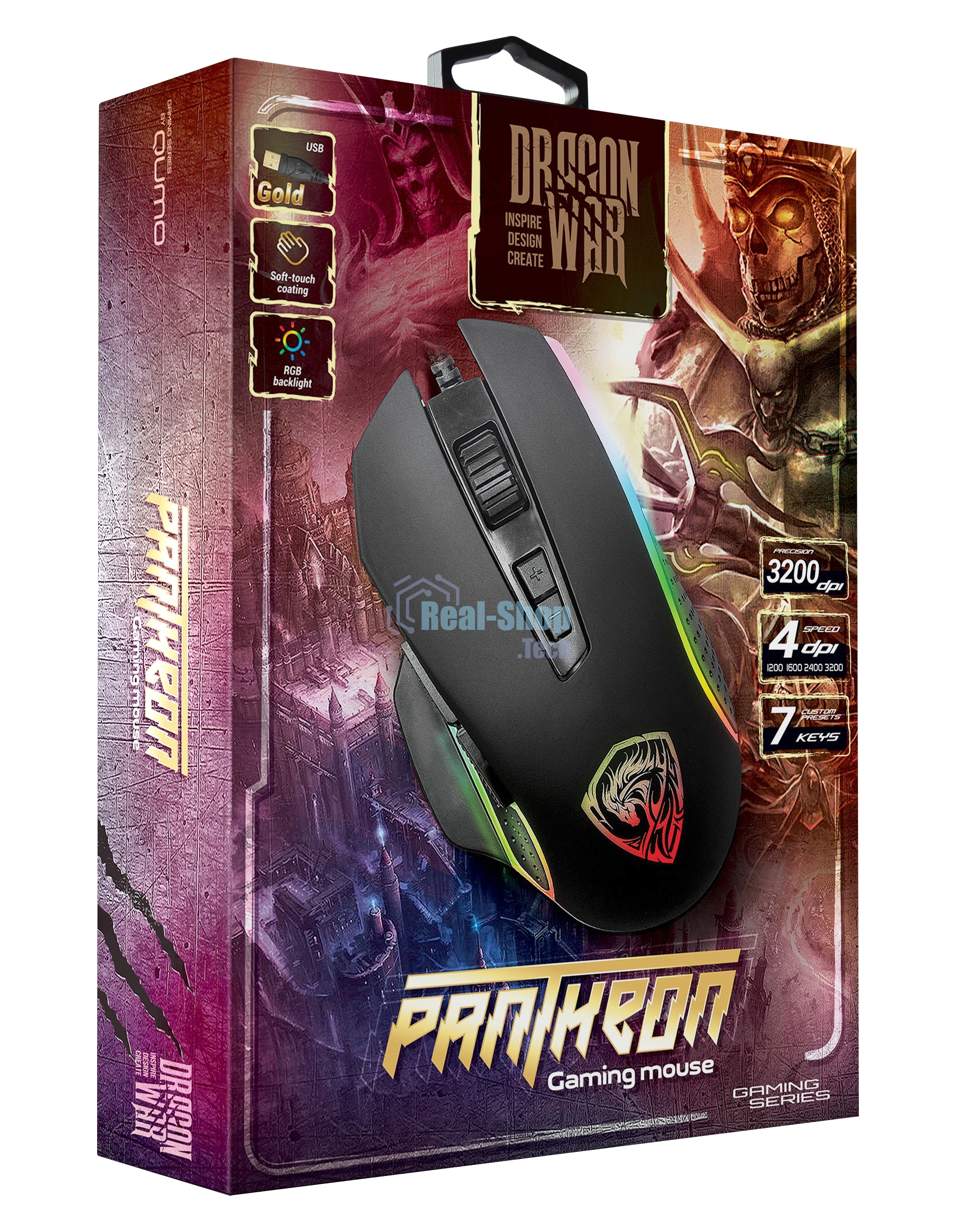 Мышь проводная Qumo Pantheon M50 черный, 3200 dpi, USB, кнопки - 7