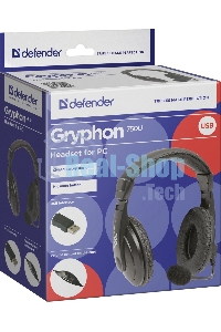 Гарнитура проводная Defender Gryphon 750U USB, черный, 1.8м кабель