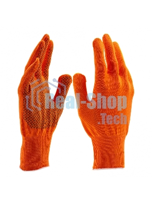 Перчатки из синтетической нити, ПВХ точка, 13 класс, оранжевые, XL Россия