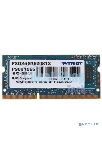 Оперативная память Patriot, DDR3, 4GB (1x4 GB), 1600 MHz, CL11, SO-DIMM