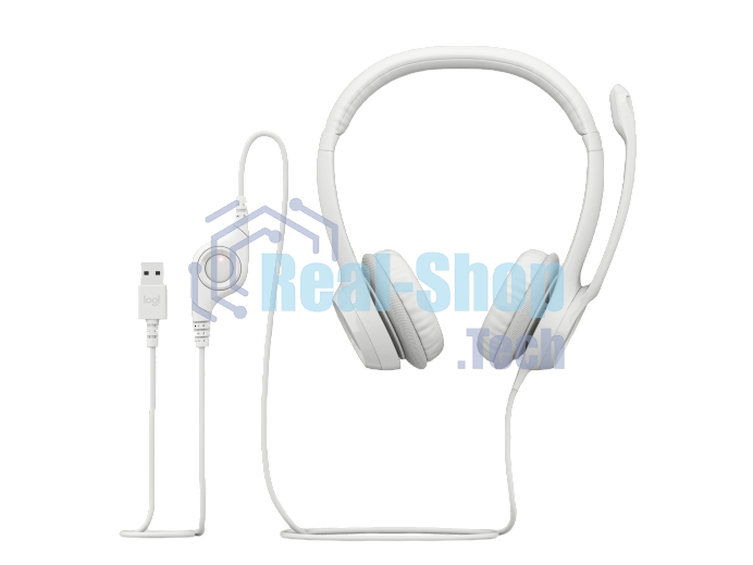 Гарнитура проводная с микрофоном Logitech H390 белый 1.9м накладные USB оголовье (981-001288)