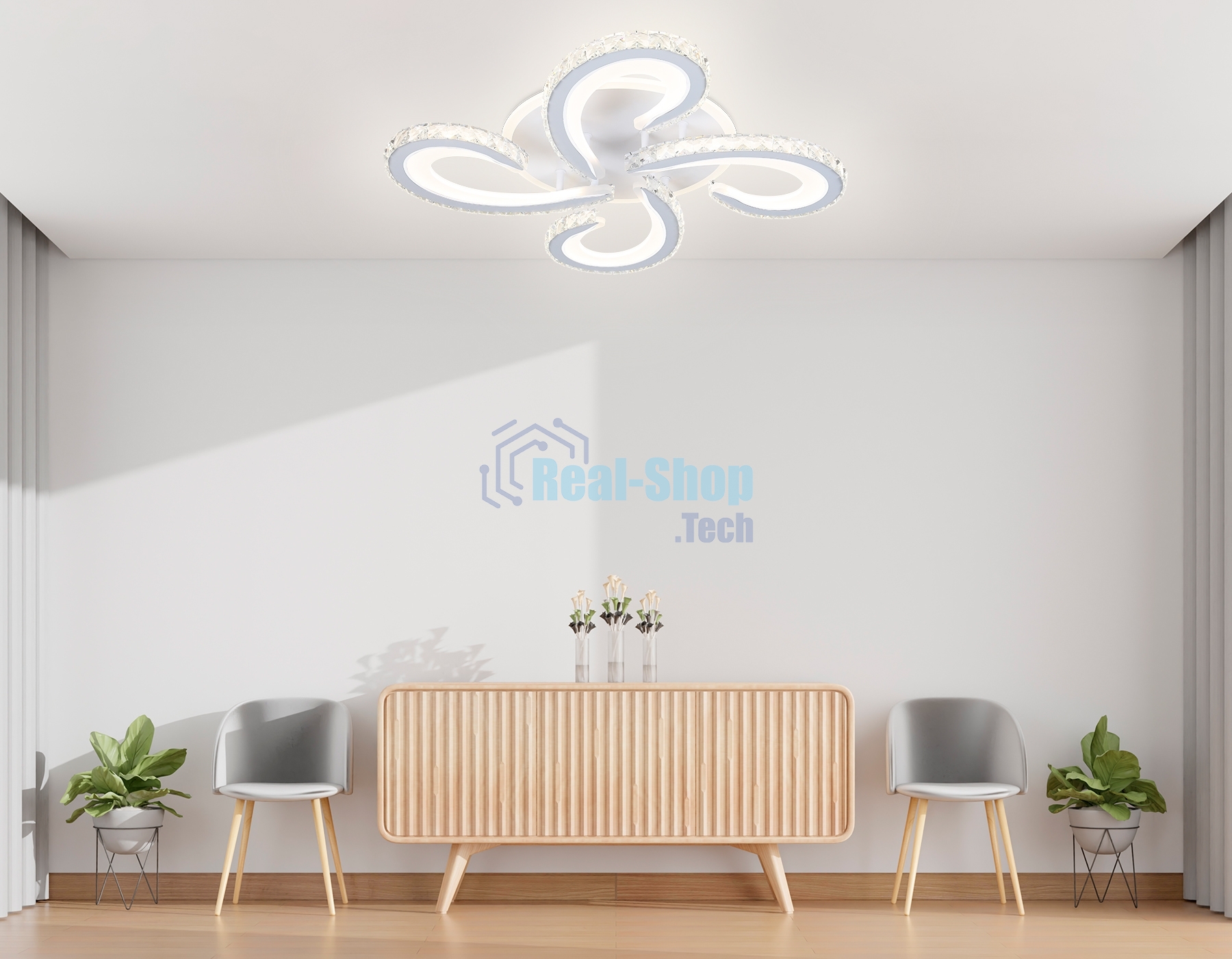 Потолочный светодиодный светильник Ambrella light FA1702/4 WH/CH белый/хром 121W 3000K-6400K 560*560*90 (ПДУ РАДИО 2.4G)