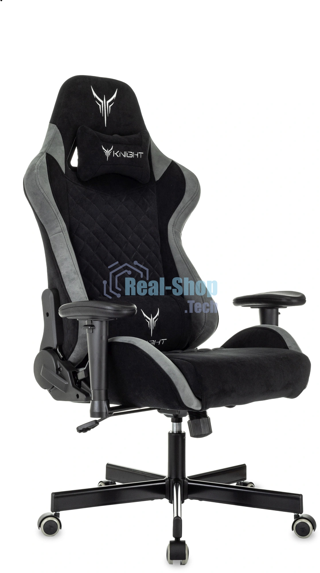 Кресло игровое Knight Regal Fabric черный/серый, иск. замша, крестов. металл