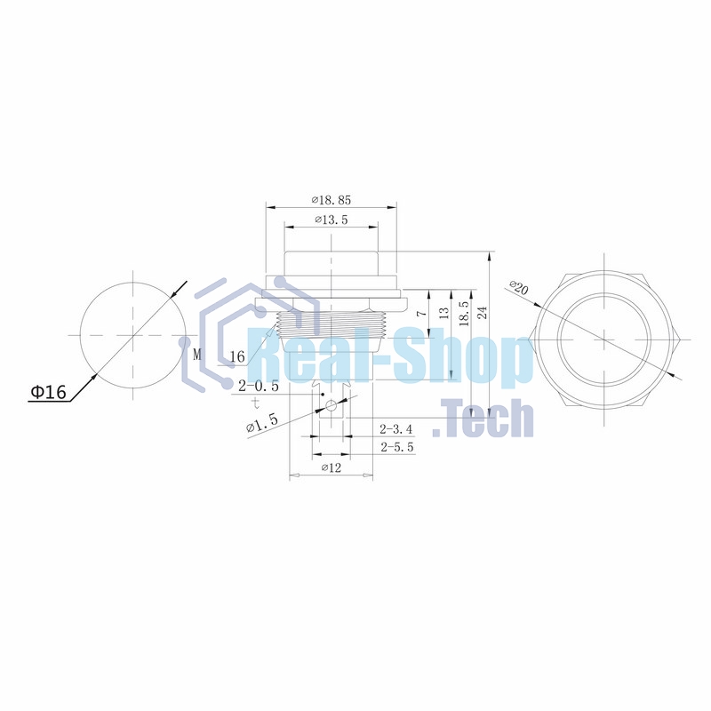 Выключатель-кнопка металл Rexant 250V 2А (2с) (ON)-OFF Ø16.2 красная
