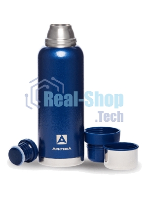 Термос Арктика 106-1200 синий, узкое горло 1,2 л, американский дизайн, антивандальное покрытие, две чашки, холод/тепло 32 ч