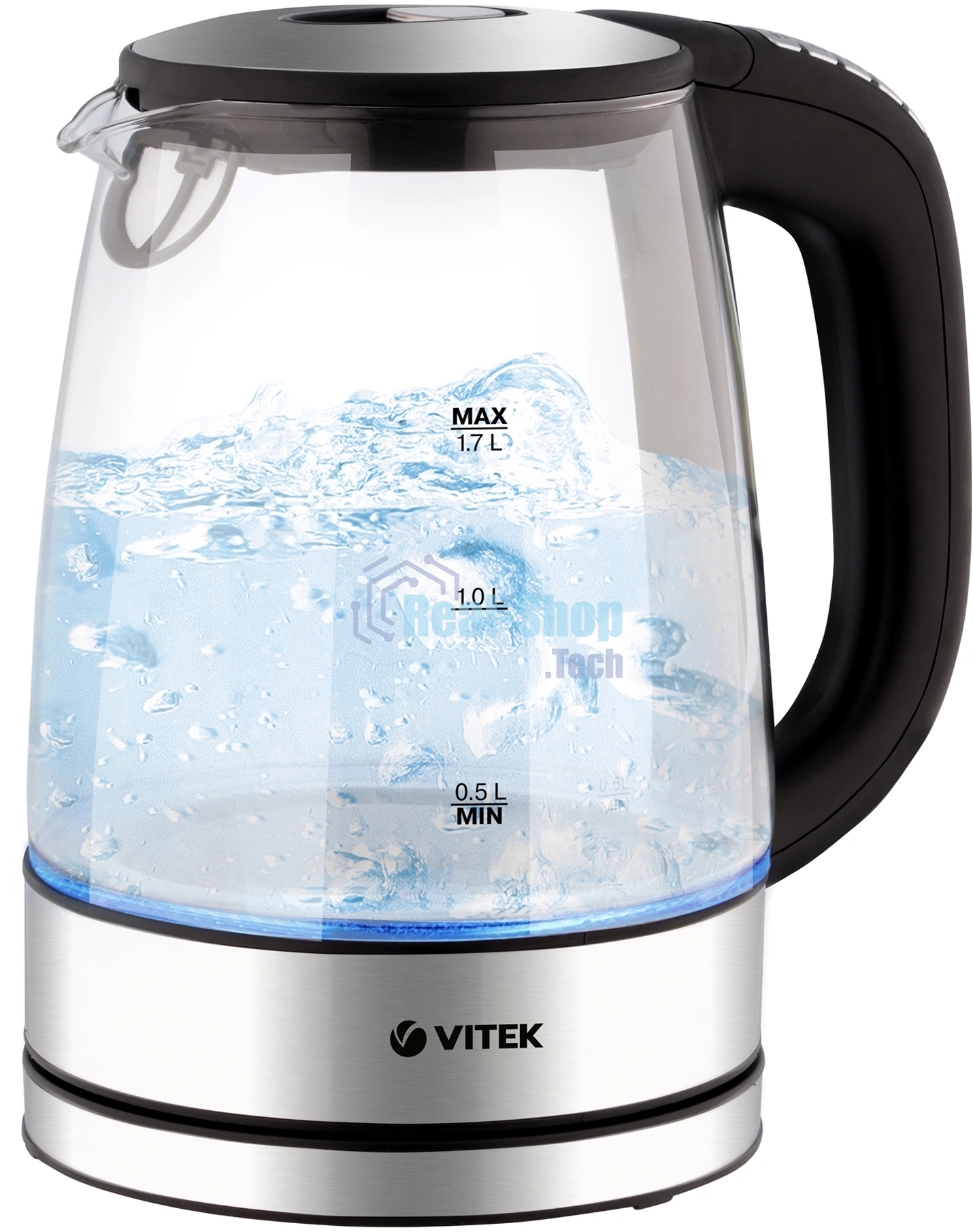 Чайник электрический Vitek VT-8828 1.7 л, 2200 Вт, серебристый корпус: стекло/металл