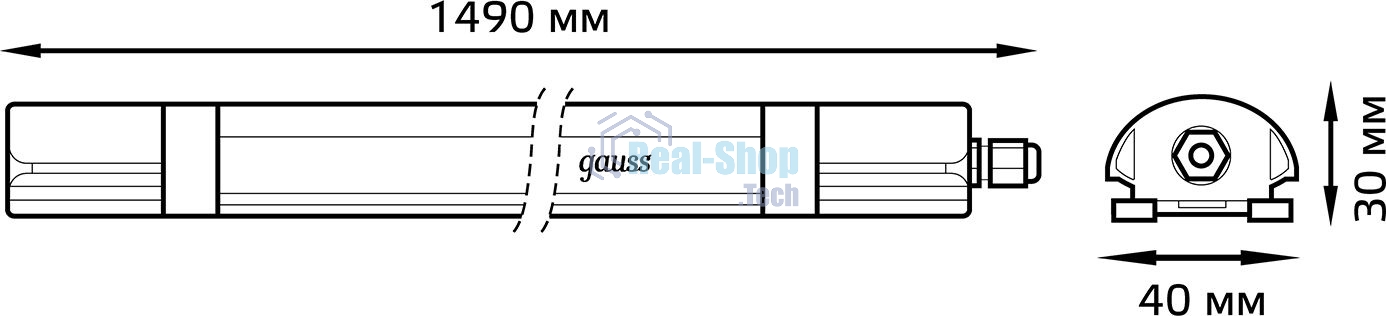 Светильник линейный Gauss ULTRACOMPACT 45W 4550lm 6500K 185-265V IP65 1490x40x30мм LED