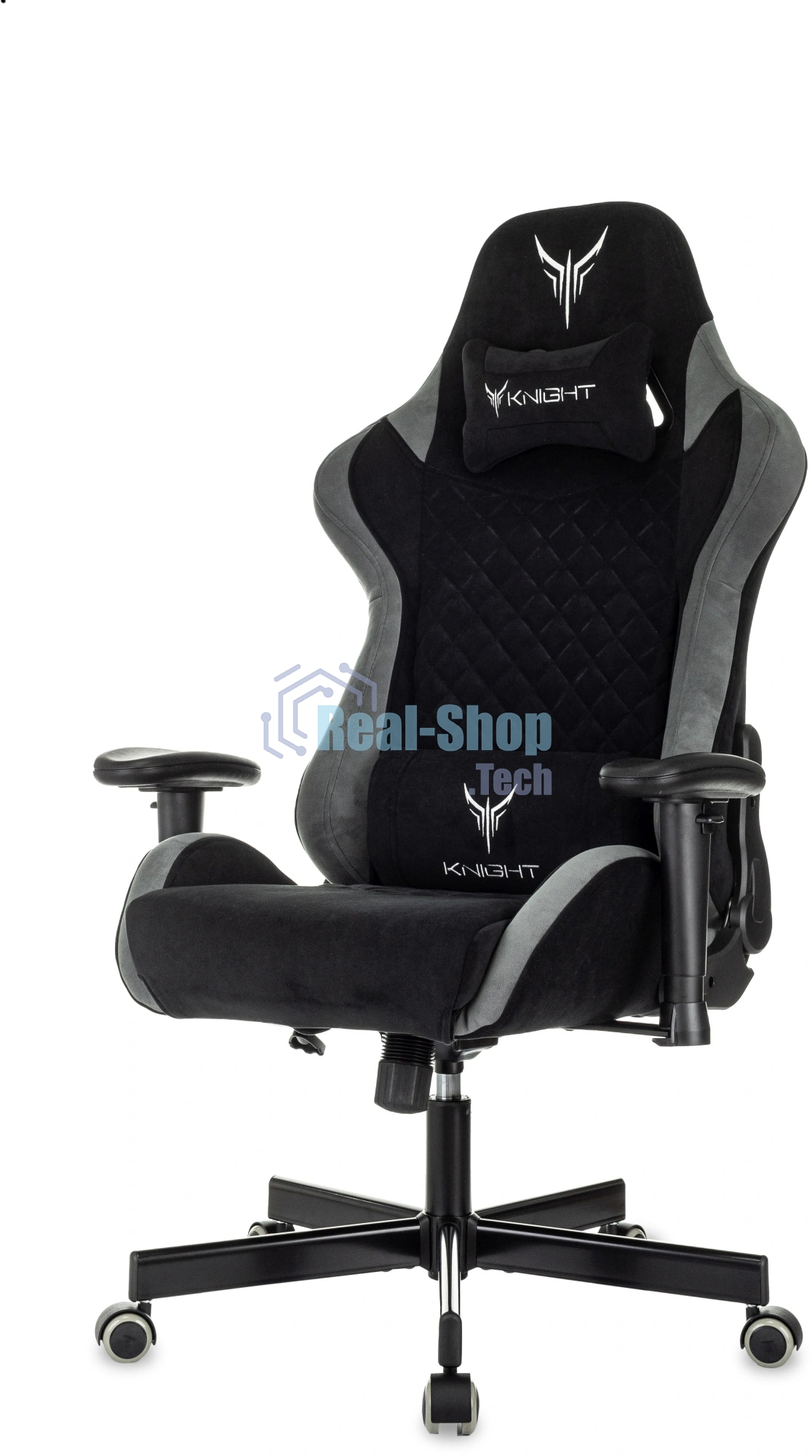 Кресло игровое Knight Regal Fabric черный/серый, иск. замша, крестов. металл