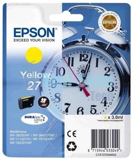 Картридж струйный Epson T2704 (C13T27044022/C13T27044020) желтый, 300 стр., для WF7110/7610/7620 (300стр.)