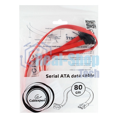 Кабель интерфейсный SATA Cablexpert CC-SATAM-DATA90-0.8M, 80 см, угловой разъем, 7pin/7pin, защелка, пакет
