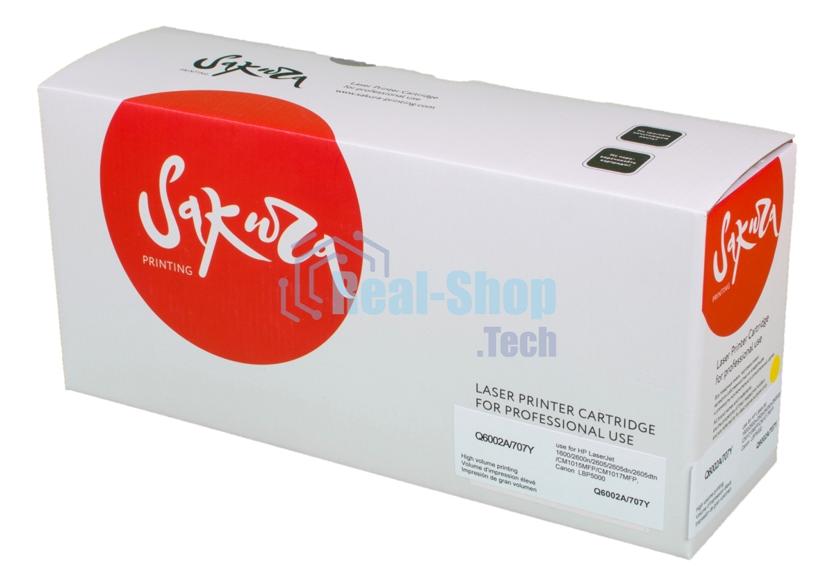 Картридж лазерный Sakura Q6002A/707Y для LaserJet 1600/2600n/2605/2605dn/2605dtn/CM1015MFP/CM1017MFP, Canon LBP5000, желтый, 2000 к.