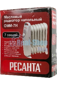 Обогреватель масляный Ресанта ОММ-7Н (7 секций) белый, 700 Вт, 10 м2, термостат 67/3/1