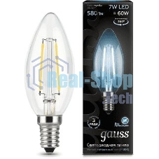 Лампа светодиодная Gauss LED Filament Свеча E14 7W 580lm 4100К 1/10/50