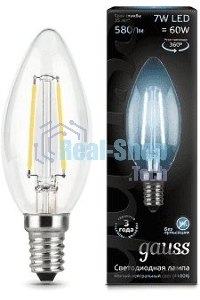 Лампа светодиодная Gauss LED Filament Свеча E14 7W 580lm 4100К 1/10/50