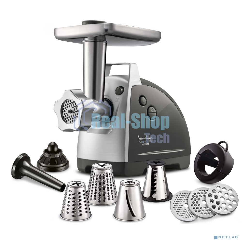 Мясорубка электрическая Moulinex ME688832 черный, 2200 Вт, 4.5 кг/мин, реверс, насадки - 6
