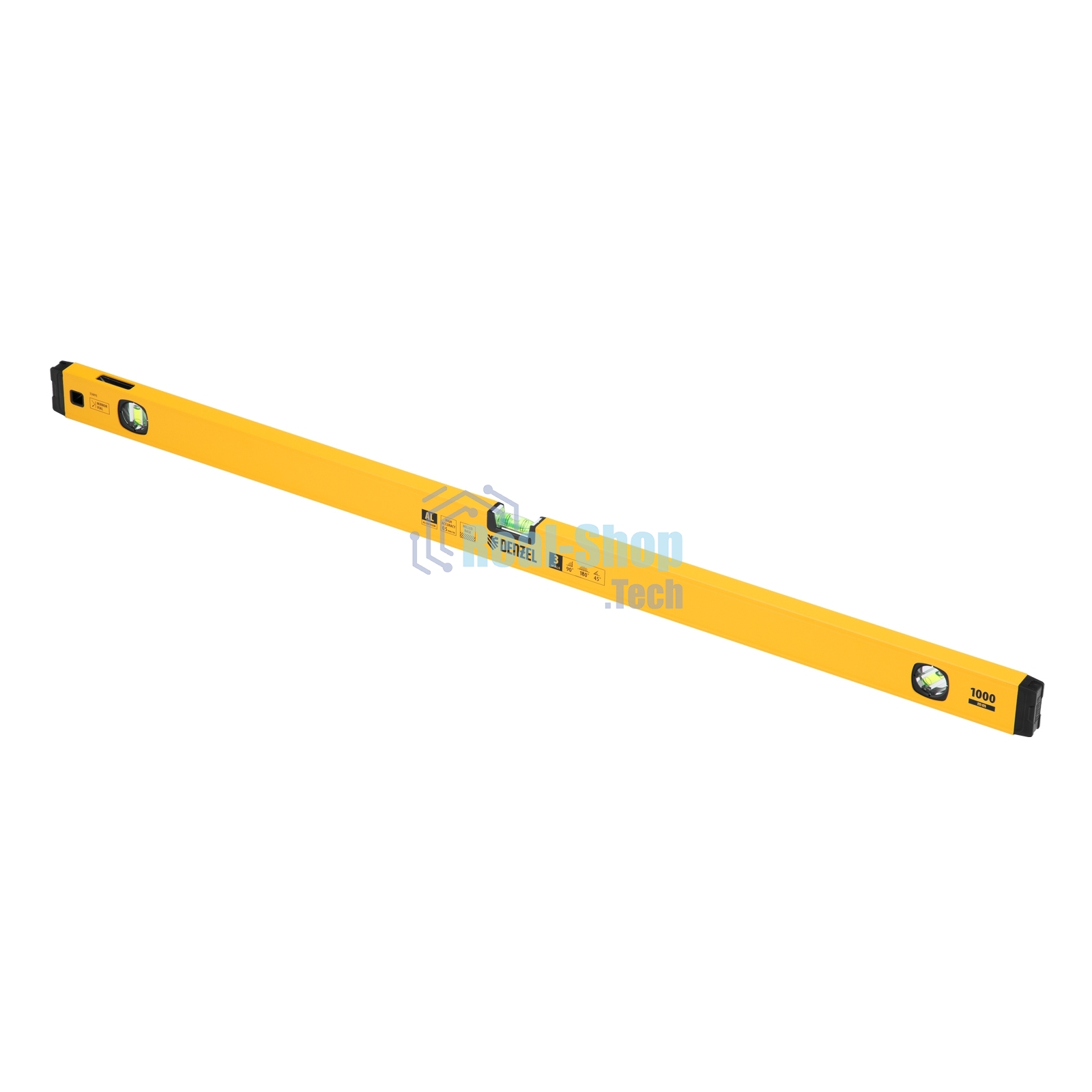 Уровень алюминиевый Denzel, магнит., фрезерованный, 3 глазка (1 зеркал.), 0,5 мм/м, 1000 мм