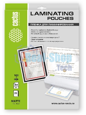 Пленка для ламинирования Cactus 100мкм A4 (25шт) матовая 216x303мм CS-LPMА410025