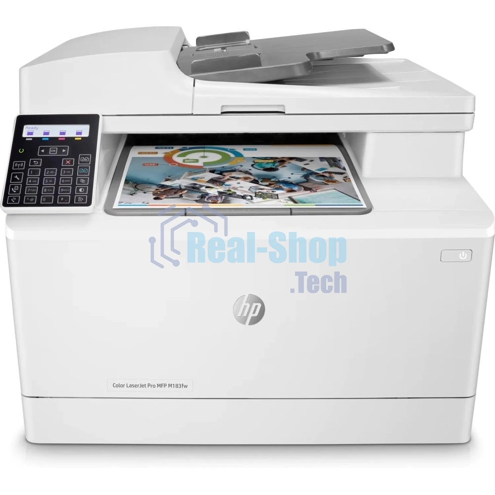 МФУ лазерное HP Color LaserJet Pro M183fw (7KW56A), A4, цветной, печ. до 16 стр/мин., скан. до 15 стр/мин. (ч/б) 8 стр/мин. (цвет), 600 x 600 dpi (печать) 1200x1200dpi (скан.), USB, RJ-45, Wi-Fi, Air Print, Mopria