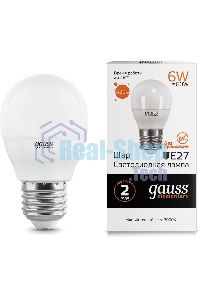 Лампа cветодиодная Gauss LED Elementary Globe 6W E27 2700K Арт.LD53216