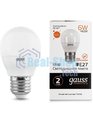 Лампа cветодиодная Gauss LED Elementary Globe 6W E27 2700K Арт.LD53216
