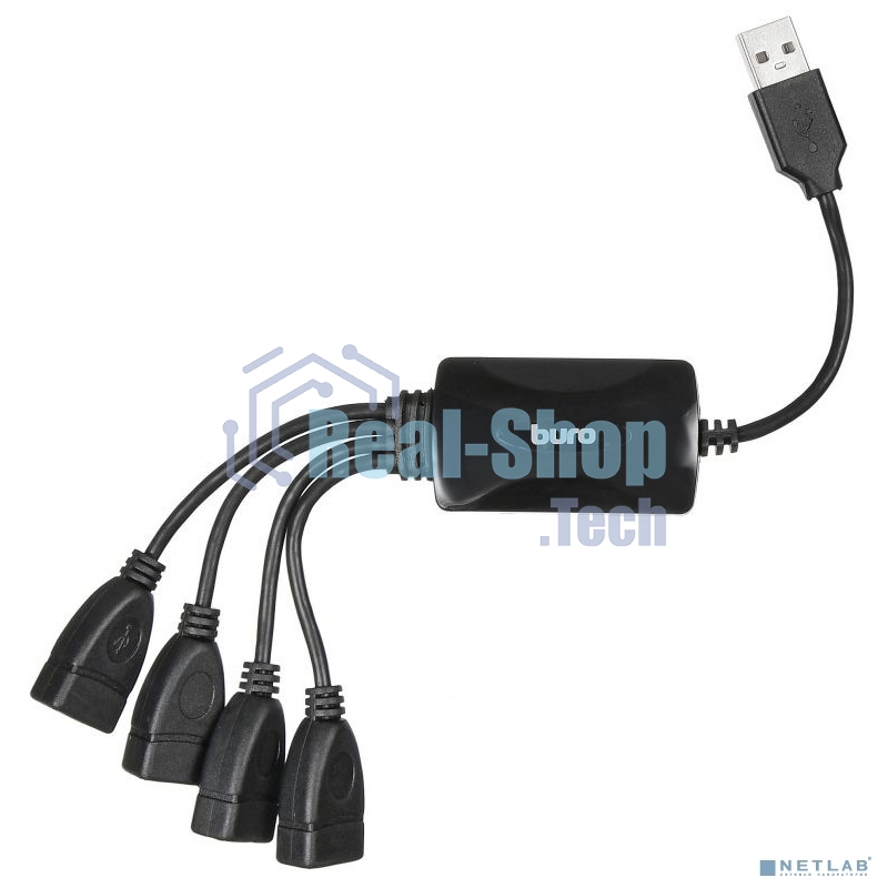 Разветвитель USB 2.0 Buro BU-HUB4-0.3-U2.0-Splitter 4порт. черный