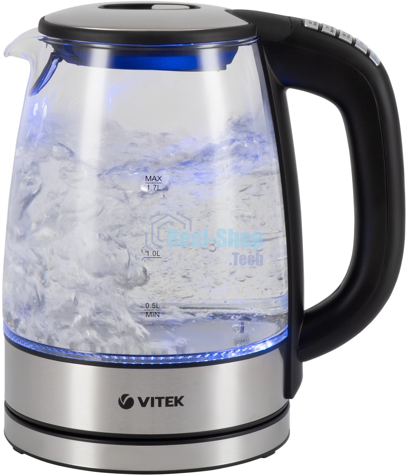 Чайник электрический Vitek VT-8828 1.7 л, 2200 Вт, серебристый корпус: стекло/металл
