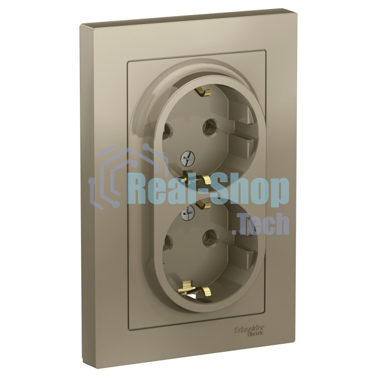 Розетка 2-м AtlasDesign с заземл. 16А в сборе шампань SchE ATN000524