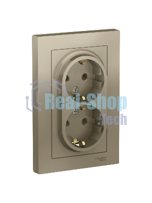 Розетка 2-м AtlasDesign с заземл. 16А в сборе шампань SchE ATN000524