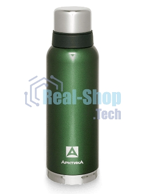 Термос Арктика 106-1200 зеленый, узкое горло 1,2 л, американский дизайн, антивандальное покрытие, две чашки, холод/тепло 32 ч