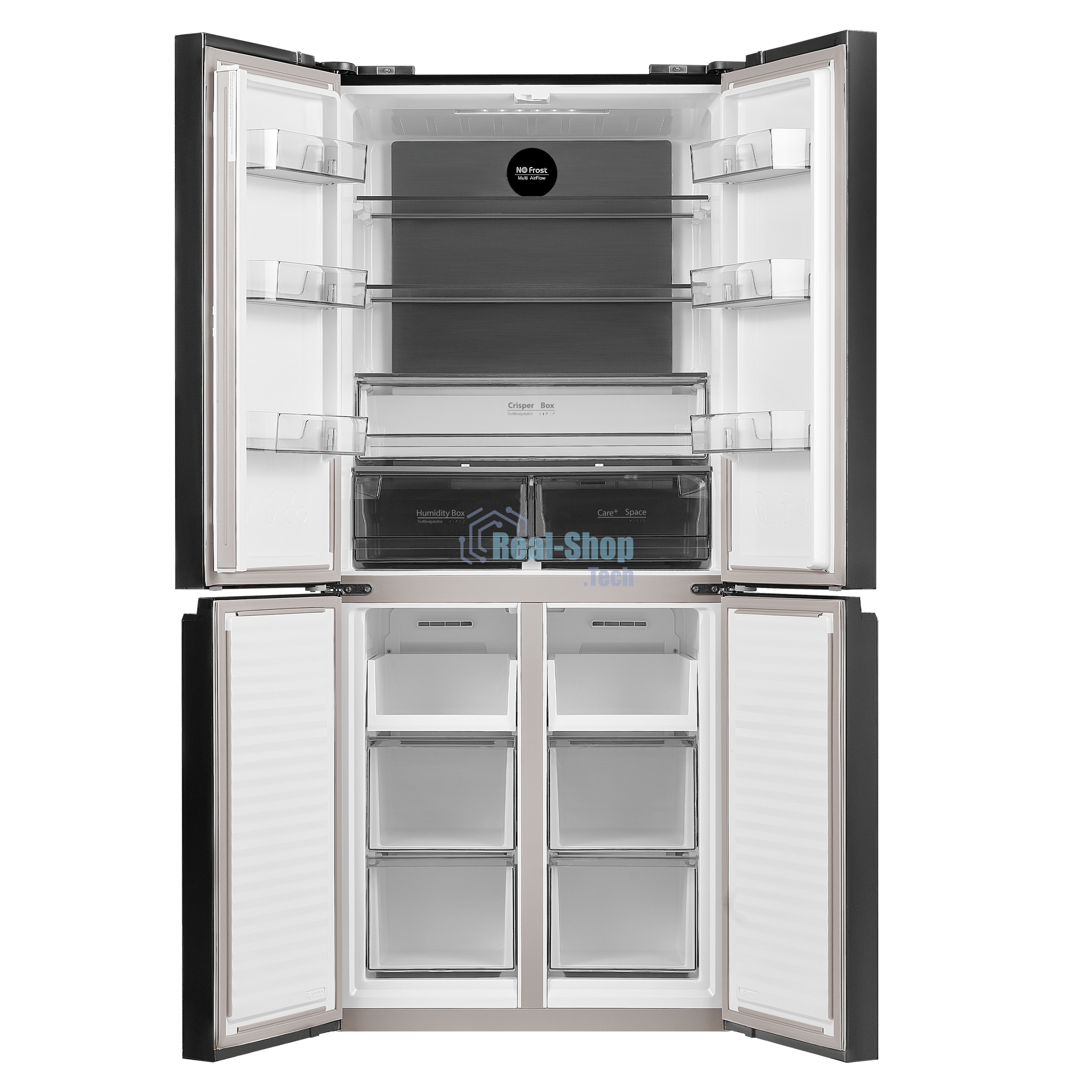 Холодильник Maunfeld MFF183NFSBE черная нержавеющая сталь трехкамерный инвертор 405л морозилка снизу